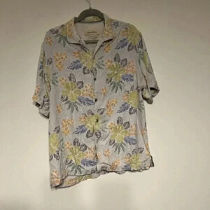 Tommy Bahama 100% Silk Hawaiian Floral Print S/S Shirt Large